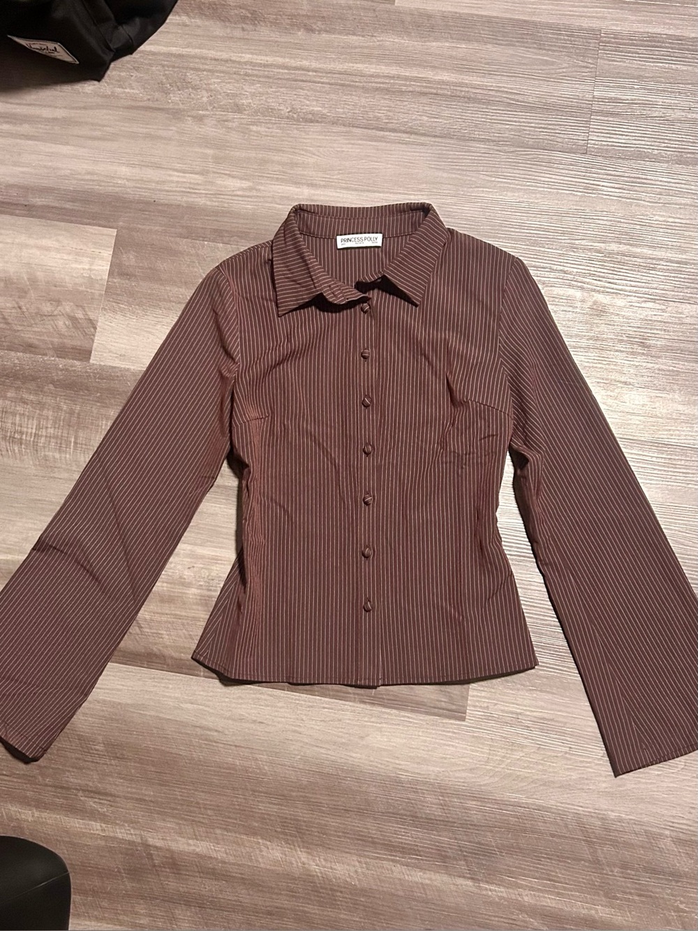 Princess Polly Brown Anni Pinstripe Fitted Button-Down Shirt